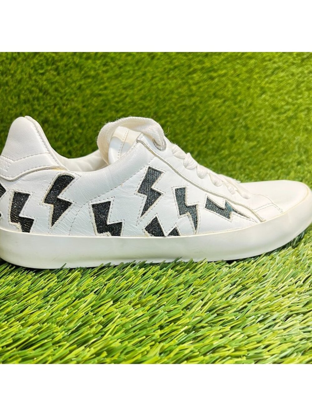 Zadig & Voltaire Flash Lurex Lightning Bolt Womens Size 6.5 White Shoes Sneakers